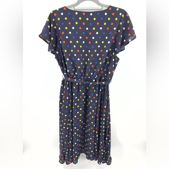 ModCloth Fits Of Bliss Tie Waist Dress Womens Size 1X Blue Polka Dot Faux Wrap - Picture 8 of 14